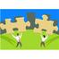 Illustration of two people holding puzzle pieces, indicating problem solving